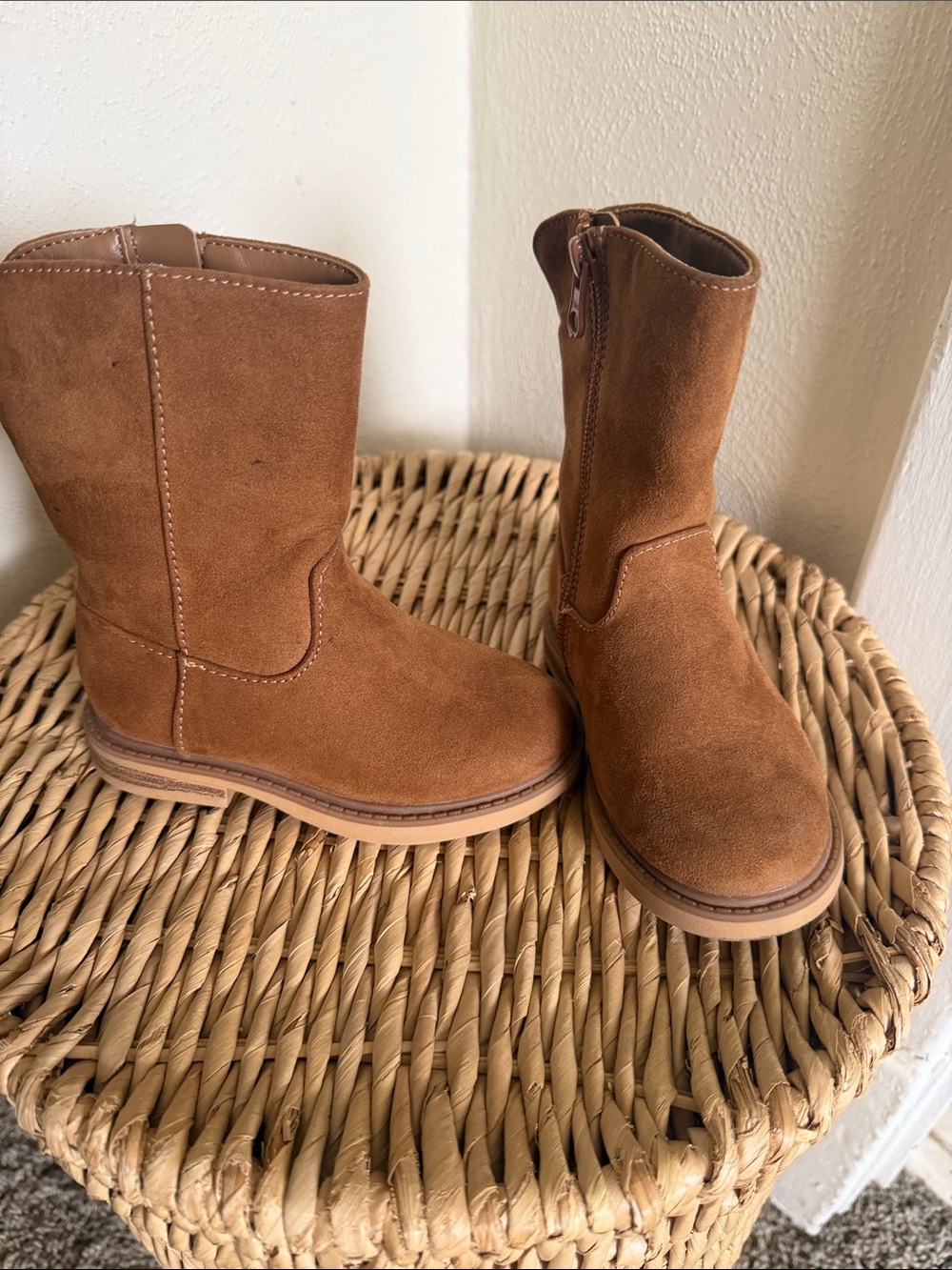 Children's Suede Mid-Calf Boots in Cognac